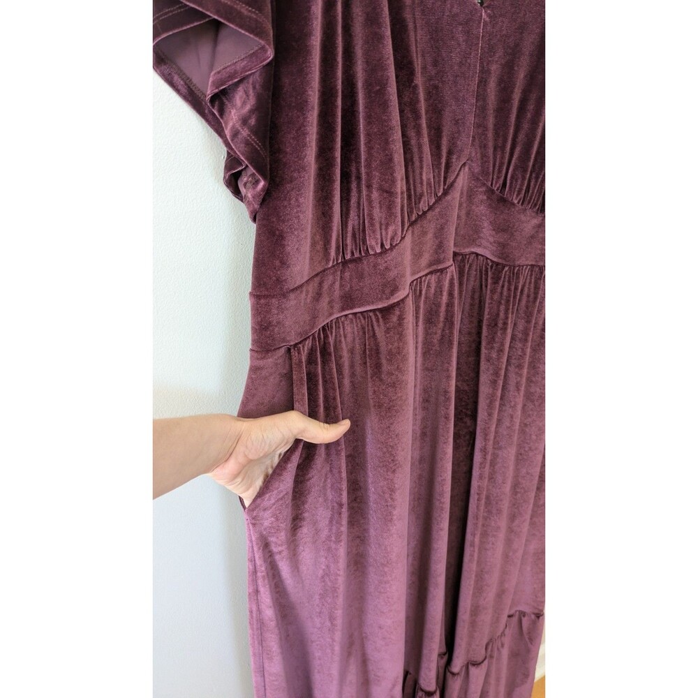 Torrid Velvet Maxi Dress 4X Tiered Flutter Sleeve Whimsigoth Regency Burgundy - Picture 2 of 13